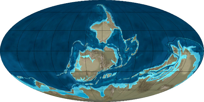Земля в середине палеозойской эры (400 млн лет назад)